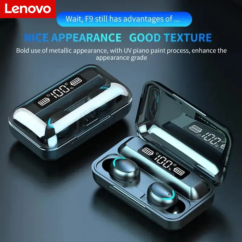 Wireless Earbuds Case - Lenovo F9 Bluetooth ワイヤレスヘッドフォン - 大容量充電ケース＆デジタルディスプレイ、長時間バッテリー駆動のゲーム用イヤホン