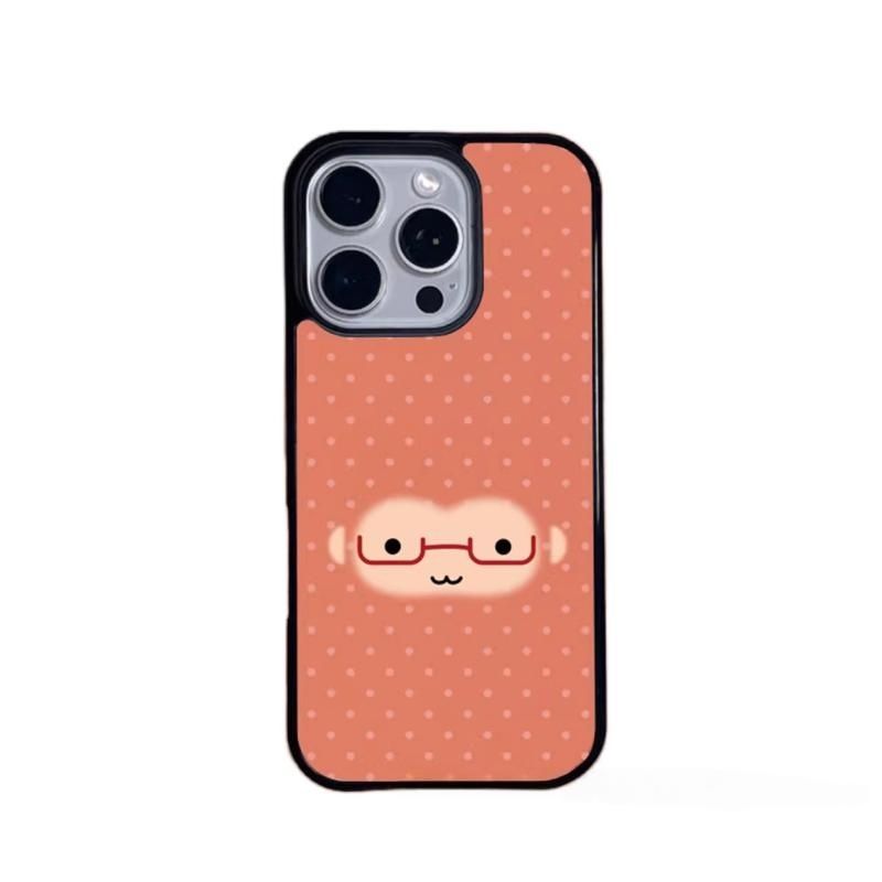 Phone Accessories Red - 赤いメガネをかけた猿の顔と水玉模様のiPhoneケース iPhone 17 Air 16 Pro
