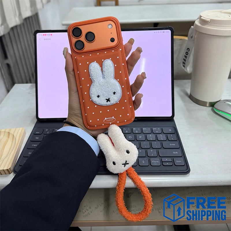 Phone Accessories Box Set - かわいいミッフィーのスマホケース iPhone 17/16/15/14対応 漫画風オレンジ水玉模様 耐衝撃スマホケース アニメアクセサリー
