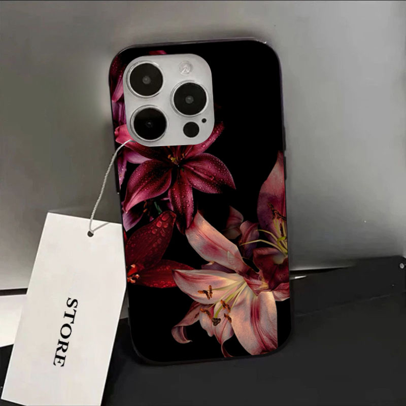 Phone Accessories Red - エレガントな赤いユリの花柄のiPhoneケース iPhone 18 Pro 16E 16