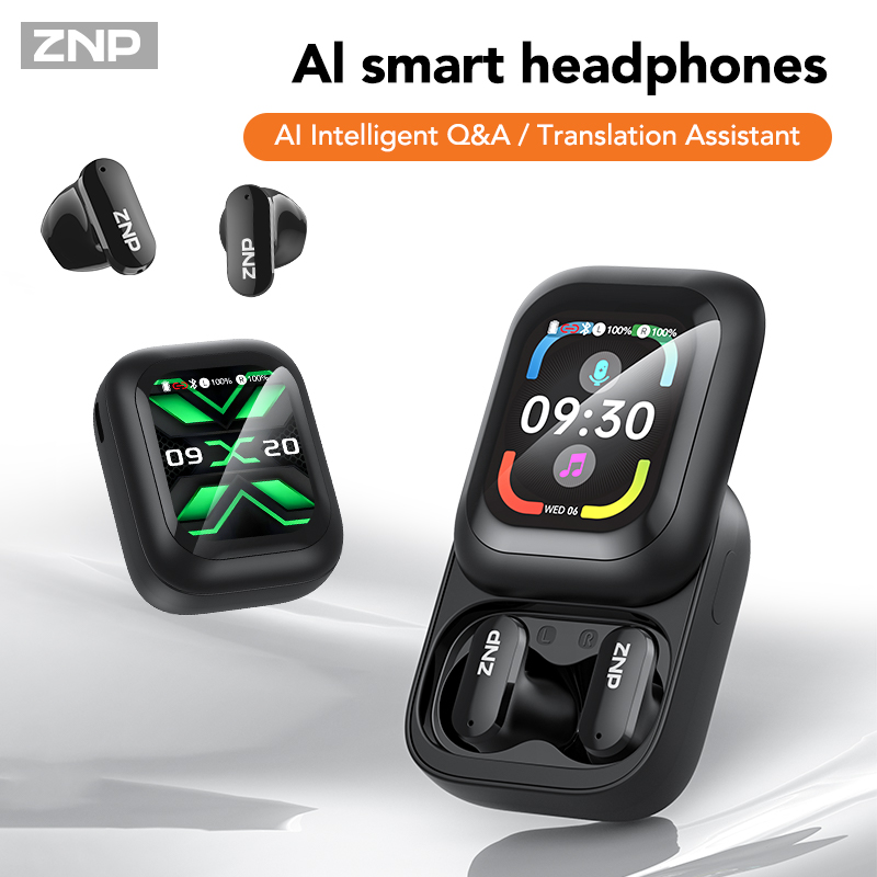 Wireless Earbuds Case - ZNP N04 TWS ワイヤレスイヤホン。タッチスクリーン、Bluetooth、AI翻訳機能を搭載。快適な装着感で、ノイズキャンセリング機能付き。