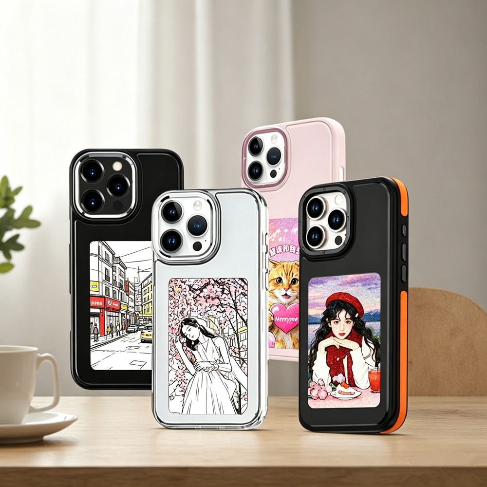 Phone Accessories Display - NFCインクスクリーン搭載スマホケース Aermy DIYスクリーン 4色表示 モバイルフォンカバー iPhone