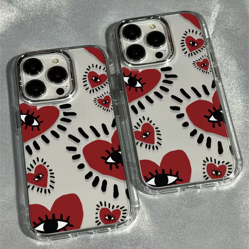 Phone Accessories Red - ユニークな赤いハートの目をしたフレームのソフトフォンケース iPhone 17 Air 16 16E