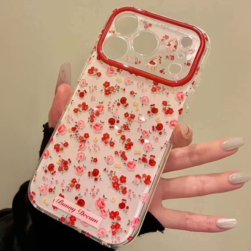Phone Accessories Red - 可愛らしい漫画風の赤い花柄のiPhoneケース（iPhone 11、12、13、14、15、16、17、18 Pro、17、18 Pro Max対応）ファッショナブルな耐衝撃バックカバー