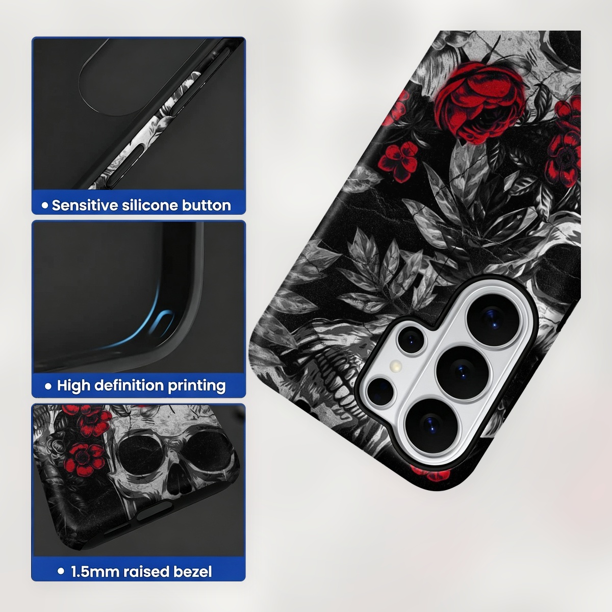 スカル＆レッドローズ 2-in-1 デュアルレイヤー携帯ケー - Phone Accessories Red のレビューと価格