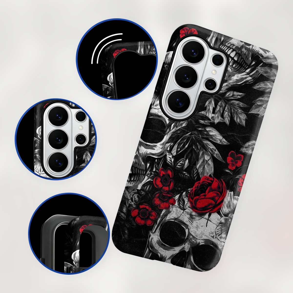 スカル＆レッドローズ 2-in-1 デュアルレイヤー携帯ケー - Phone Accessories Red のレビューと価格