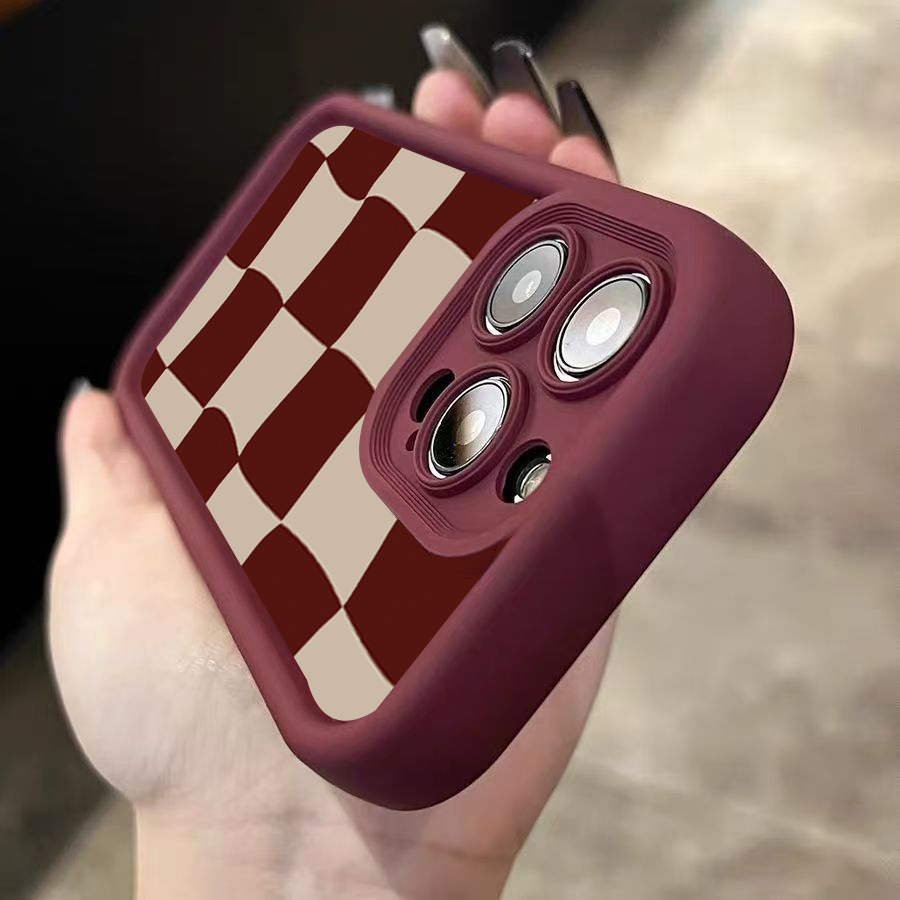 ワインレッドの変形グリッド柄iPhoneケース (iPhon - Phone Accessories Red のレビューと価格