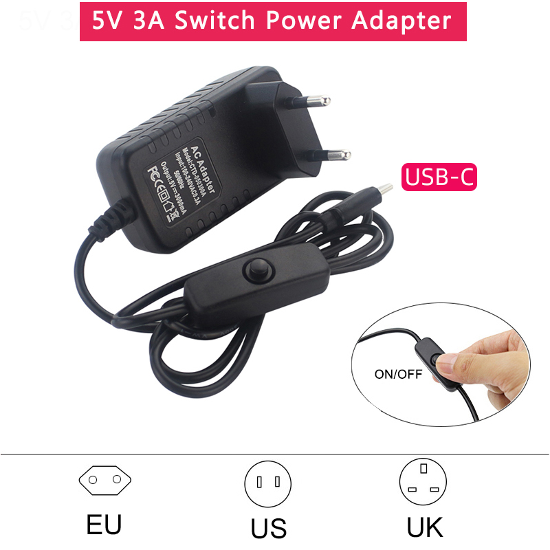 5V 3A電源供給装置、ON/OFFスイッチ付き、EU・US - Phone Accessories Uk のレビューと価格