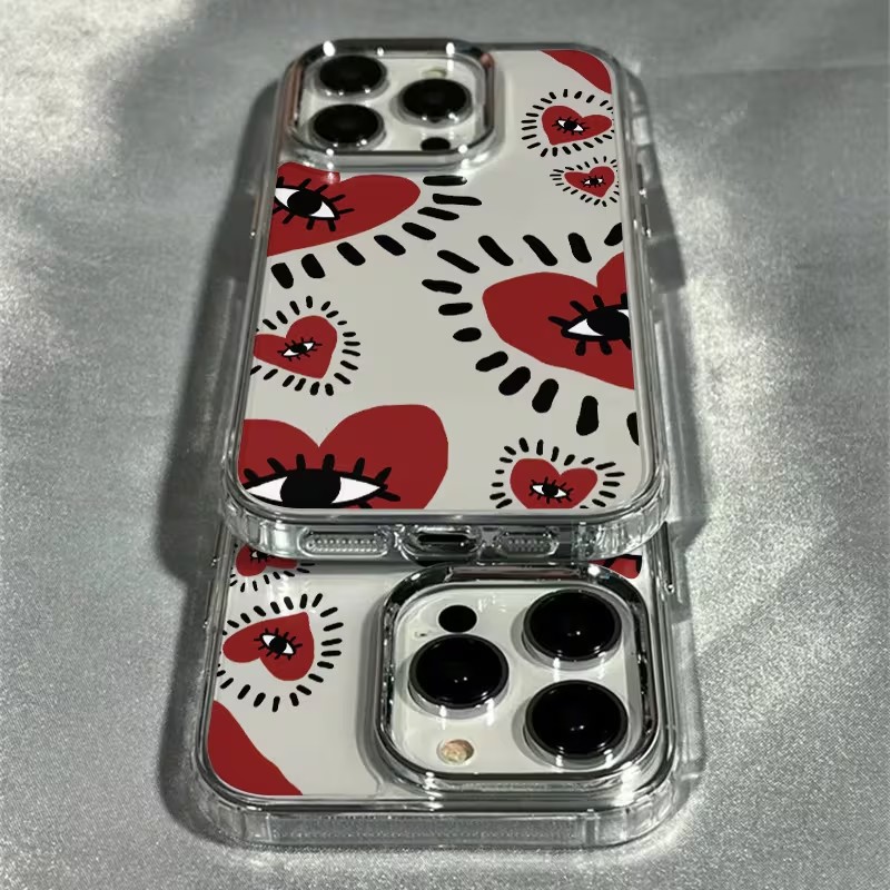 ユニークな赤いハートの目をしたフレームのソフトフォンケース  - Phone Accessories Red のレビューと価格