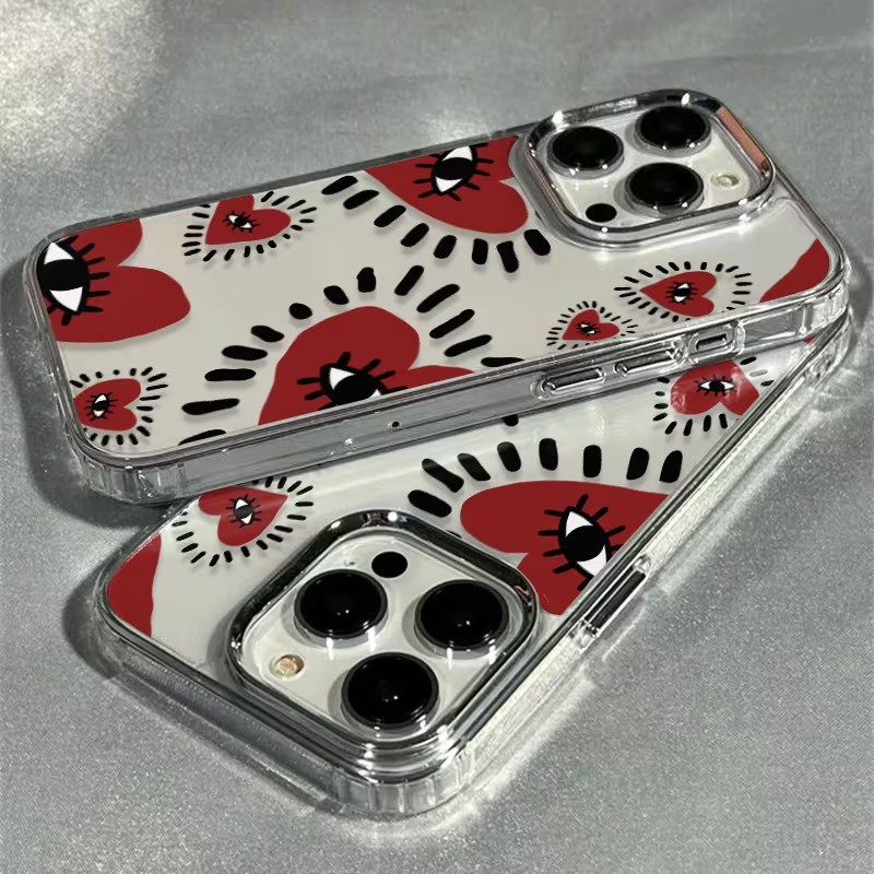 ユニークな赤いハートの目をしたフレームのソフトフォンケース  - Phone Accessories Red のレビューと価格