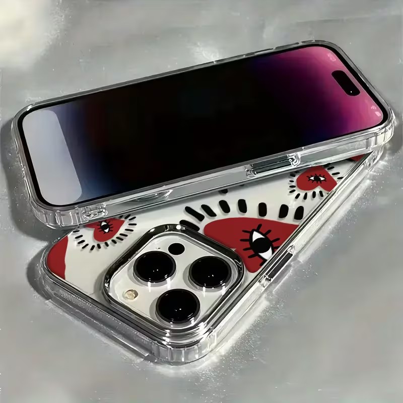 ユニークな赤いハートの目をしたフレームのソフトフォンケース  - Phone Accessories Red のレビューと価格
