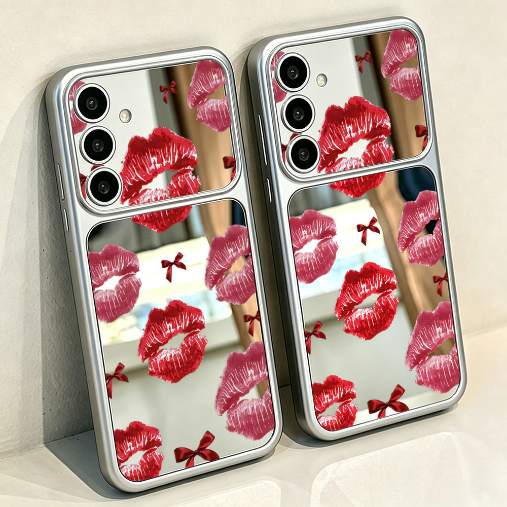 リボンと赤い唇の模様が描かれた、Samsung A57、A1 - Phone Accessories Red のレビューと価格