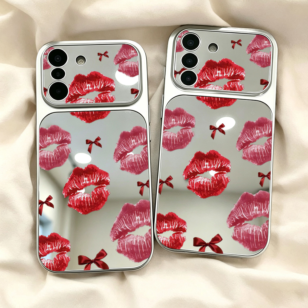リボンと赤い唇の模様が描かれた、Samsung A57、A1 - Phone Accessories Red のレビューと価格