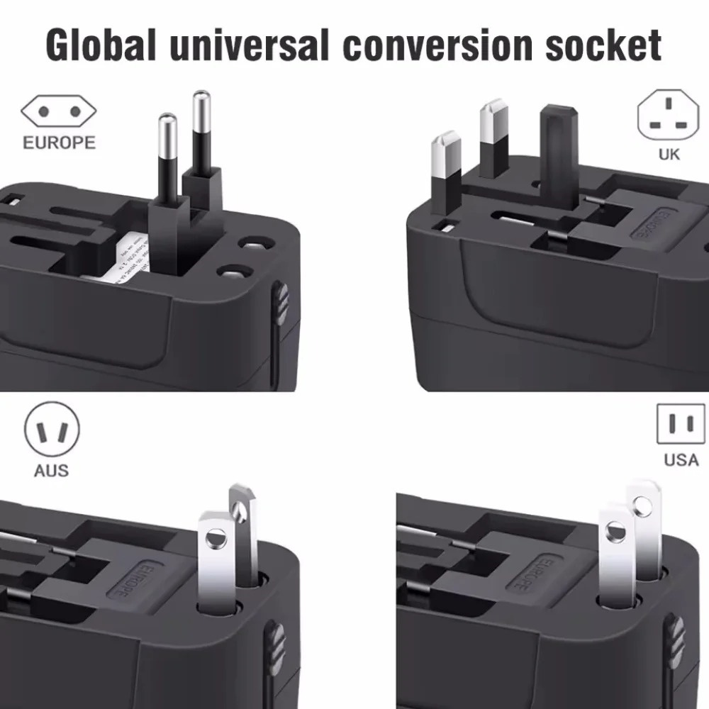 オールインワン万能国際プラグアダプター 2USBポート 1  - Phone Accessories Uk のレビューと価格