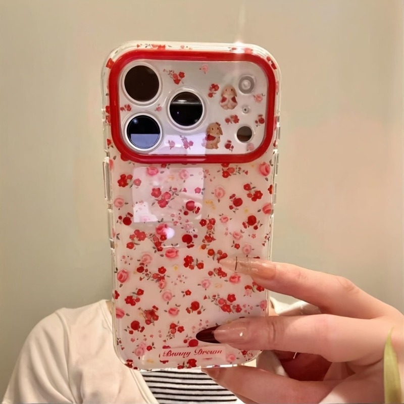 可愛らしい漫画風の赤い花柄のiPhoneケース（iPhone - Phone Accessories Red のレビューと価格