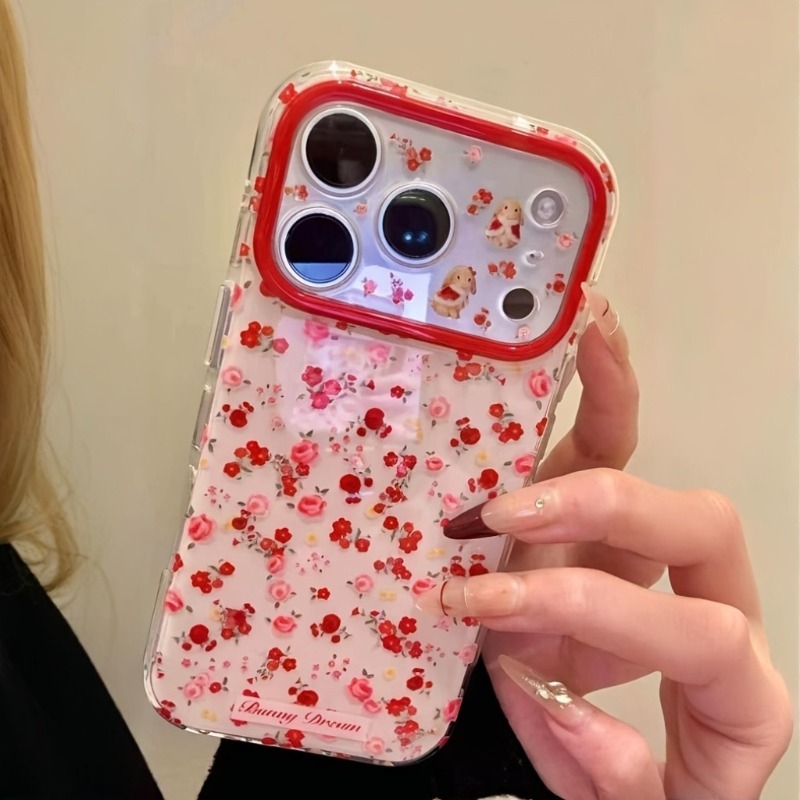 可愛らしい漫画風の赤い花柄のiPhoneケース（iPhone - Phone Accessories Red のレビューと価格