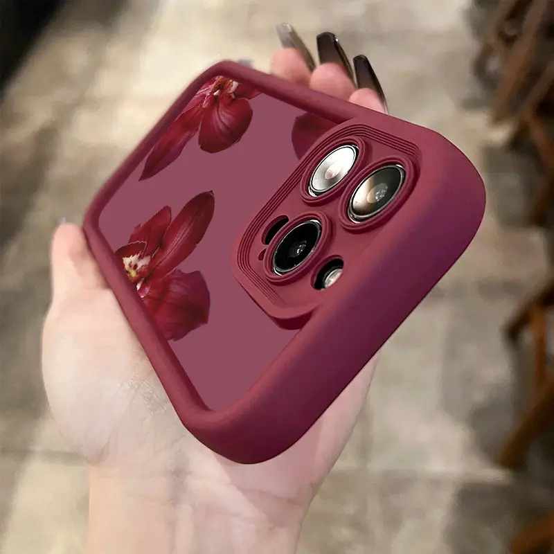 ワインレッドの蘭の花柄のiPhoneケース iPhone 1 - Phone Accessories Red のレビューと価格