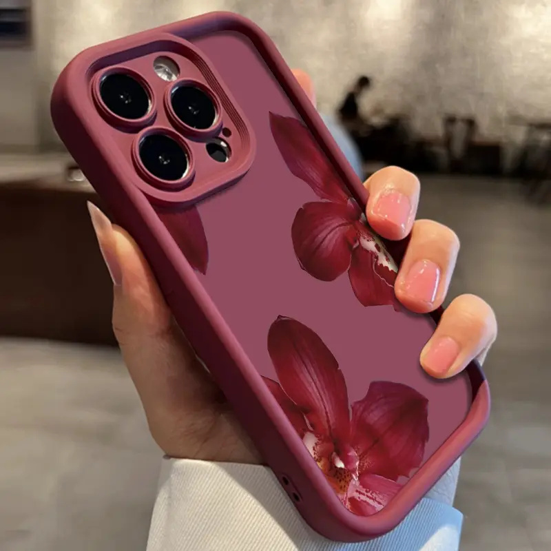ワインレッドの蘭の花柄のiPhoneケース iPhone 1 - Phone Accessories Red のレビューと価格