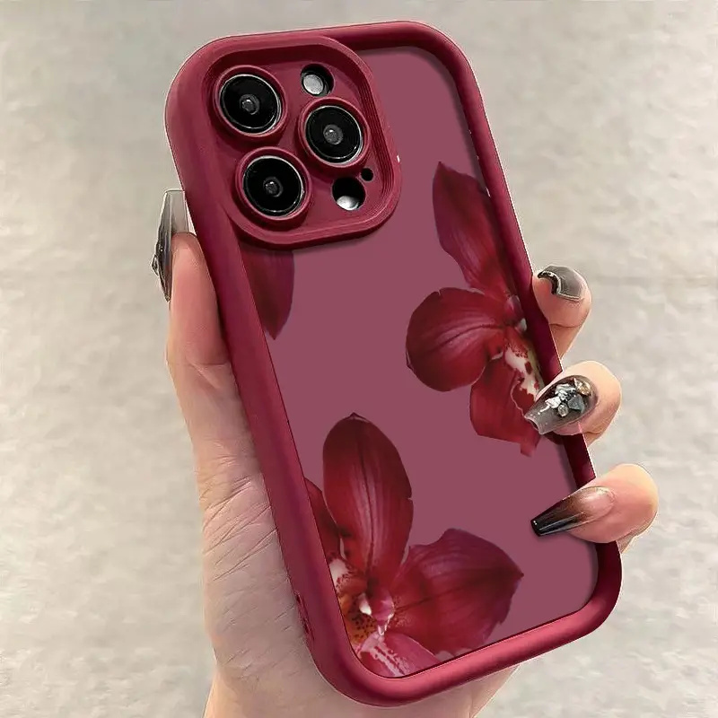 ワインレッドの蘭の花柄のiPhoneケース iPhone 1 - Phone Accessories Red のレビューと価格